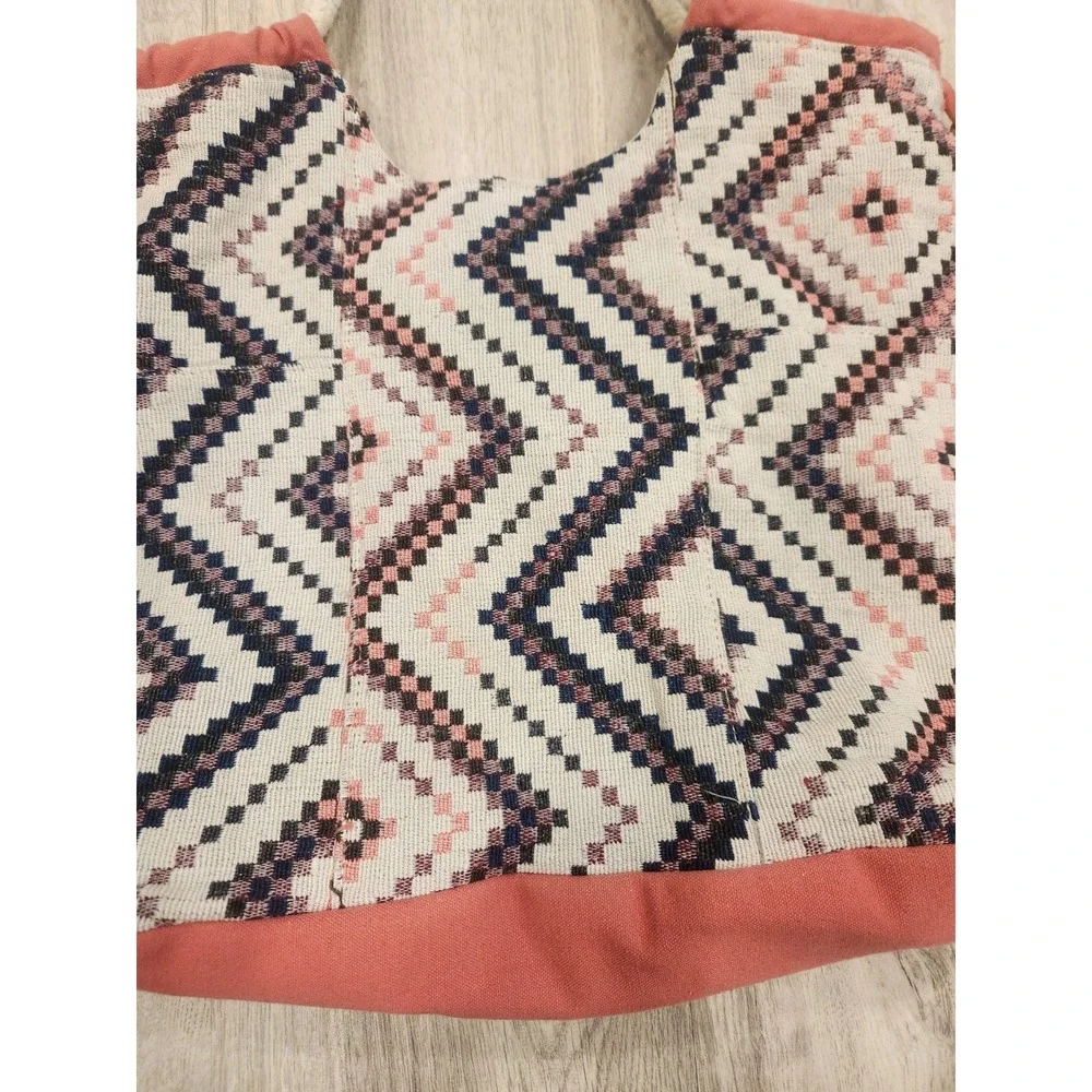 Boho Cotton Tote Or Beach Bag‎ Made in India Geometric Ikat Rope Handles Tassels